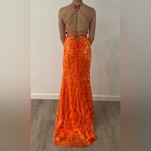 Homecoming/Prom Dress: XS Burnt orange long sequin dress with small train.